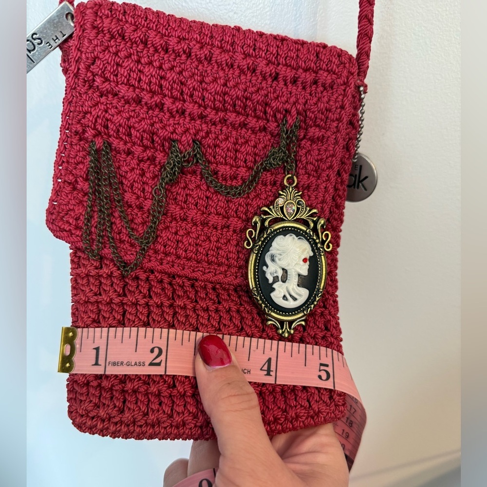 The Sak Red Crochet Shoulder Bag with Gothic Charm - Picture 2 of 12